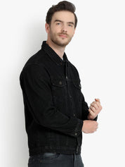 Kotty Men Black Printed Denim Jacket
