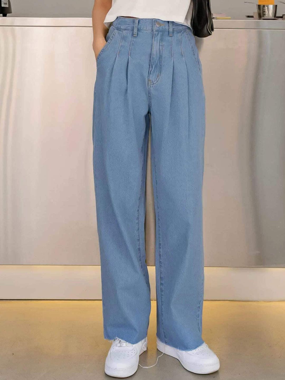 Kotty Women Light Blue Jean Straight Fit High Rise Stretchable Jeans