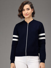 Kotty Women Navy Blue Striped Lightweight Crop Tailored Jacket
