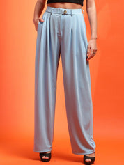 Stylecast X KOTTY Blue Relaxed Fit High-Rise Chinos