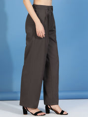 Kotty Women Relaxed Straight Fit High-Rise Easy Wash Pleated Parallel Trousers