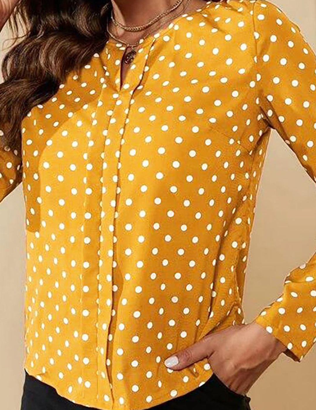 Kotty Round Neck Polka Dot Printed Top