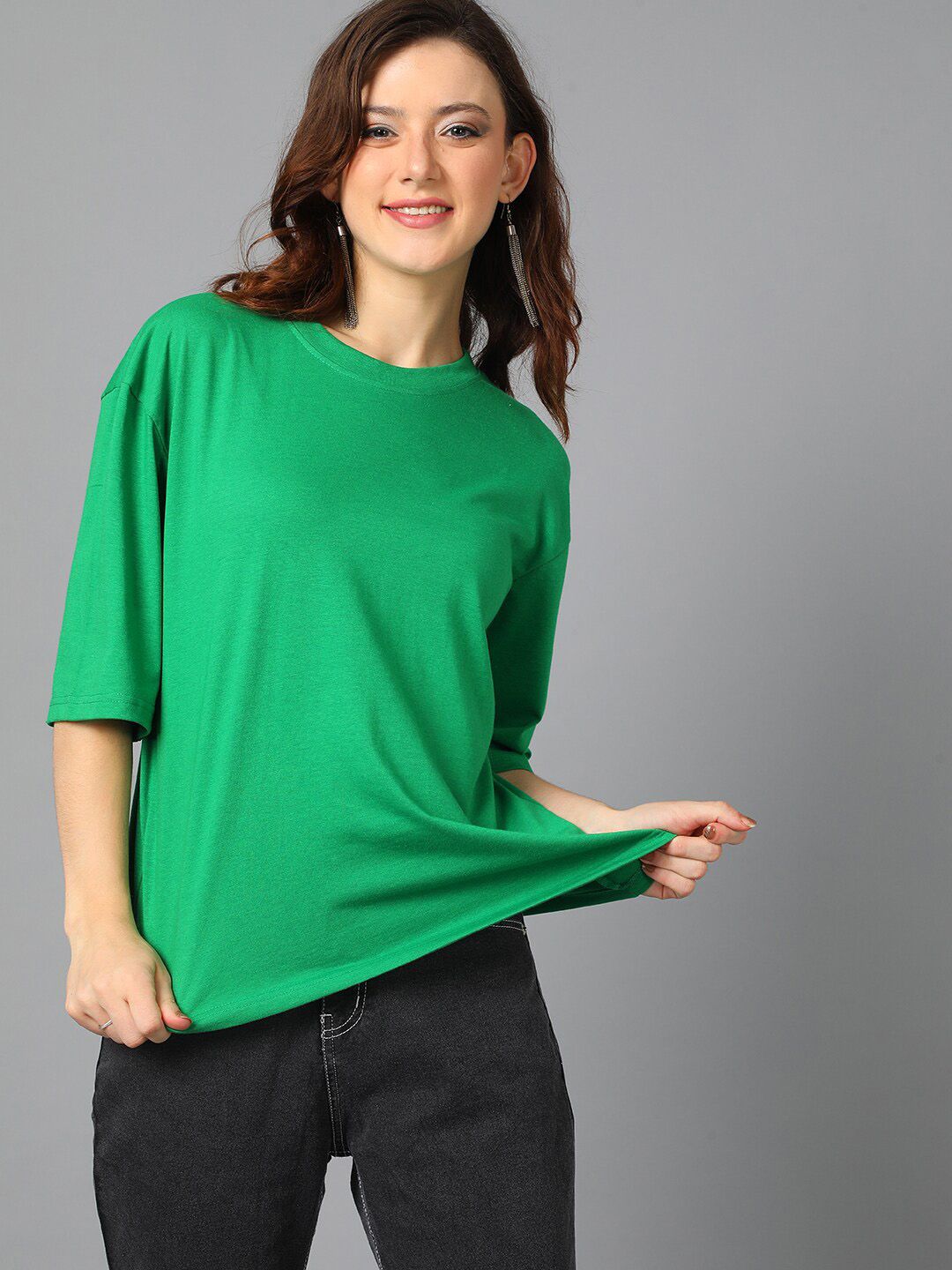 KOTTY Basics Round Neck Drop-Shoulder Sleeves Oversized T-shirt