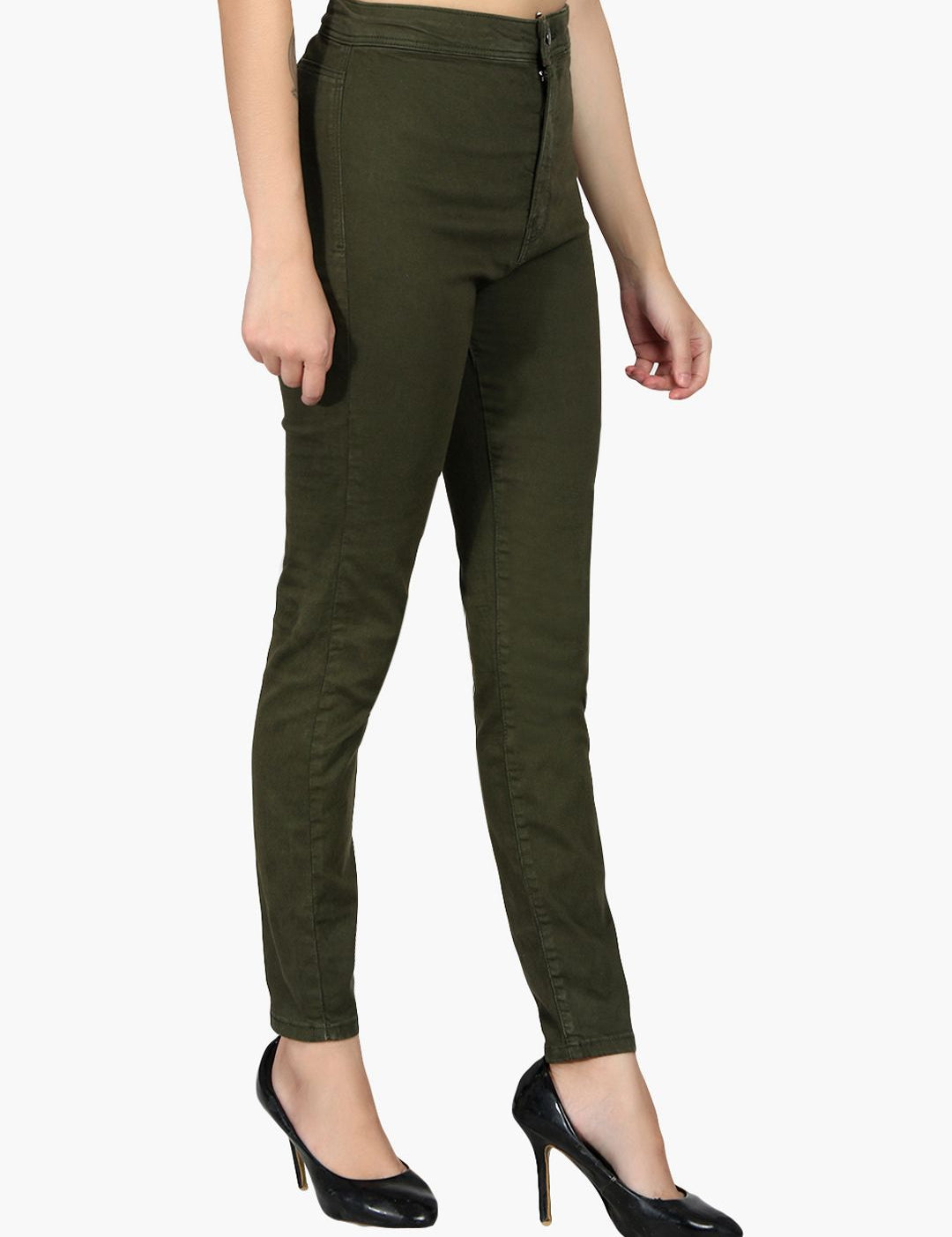 Kotty Women Olive Green High-Rise Clean Look Stretchable Skinny Fit Jeans