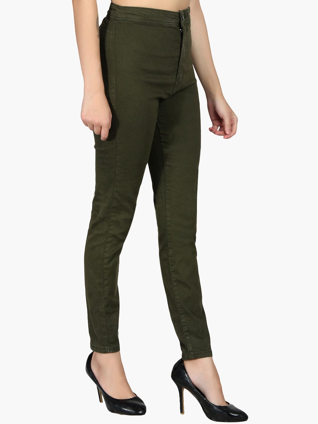Kotty Women Olive Green High-Rise Clean Look Stretchable Skinny Fit Jeans