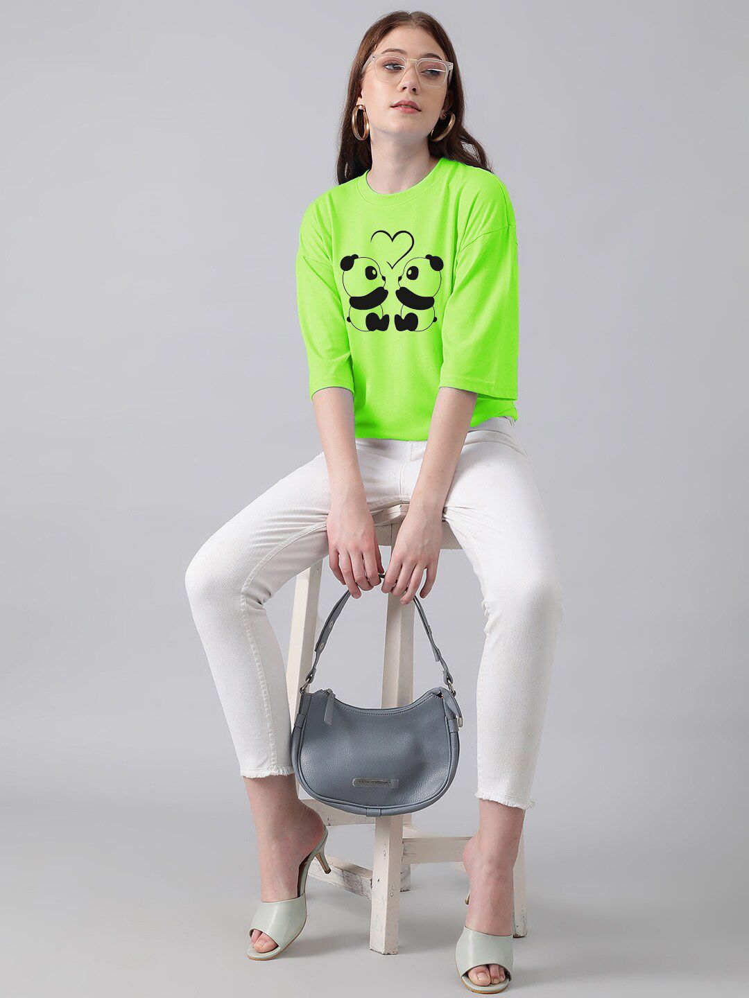 Kotty Graphic Printed Round Neck Drop-Shoulder Sleeves Oversized Fit Cotton T-Shirt