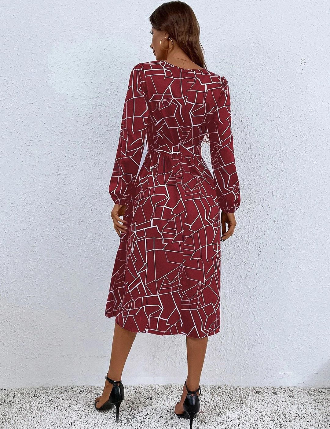 Kotty Maroon Abstract Printed Fit & Flare Midi Dress