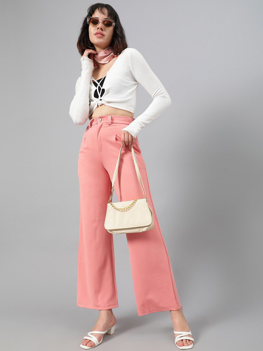 Kotty Women Pink Relaxed Straight Leg Fit High-Rise Easy Wash Parallel Trousers