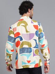 Kotty New Relaxed Fit Abstract Printed Cutaway Collar Casual Shirt
