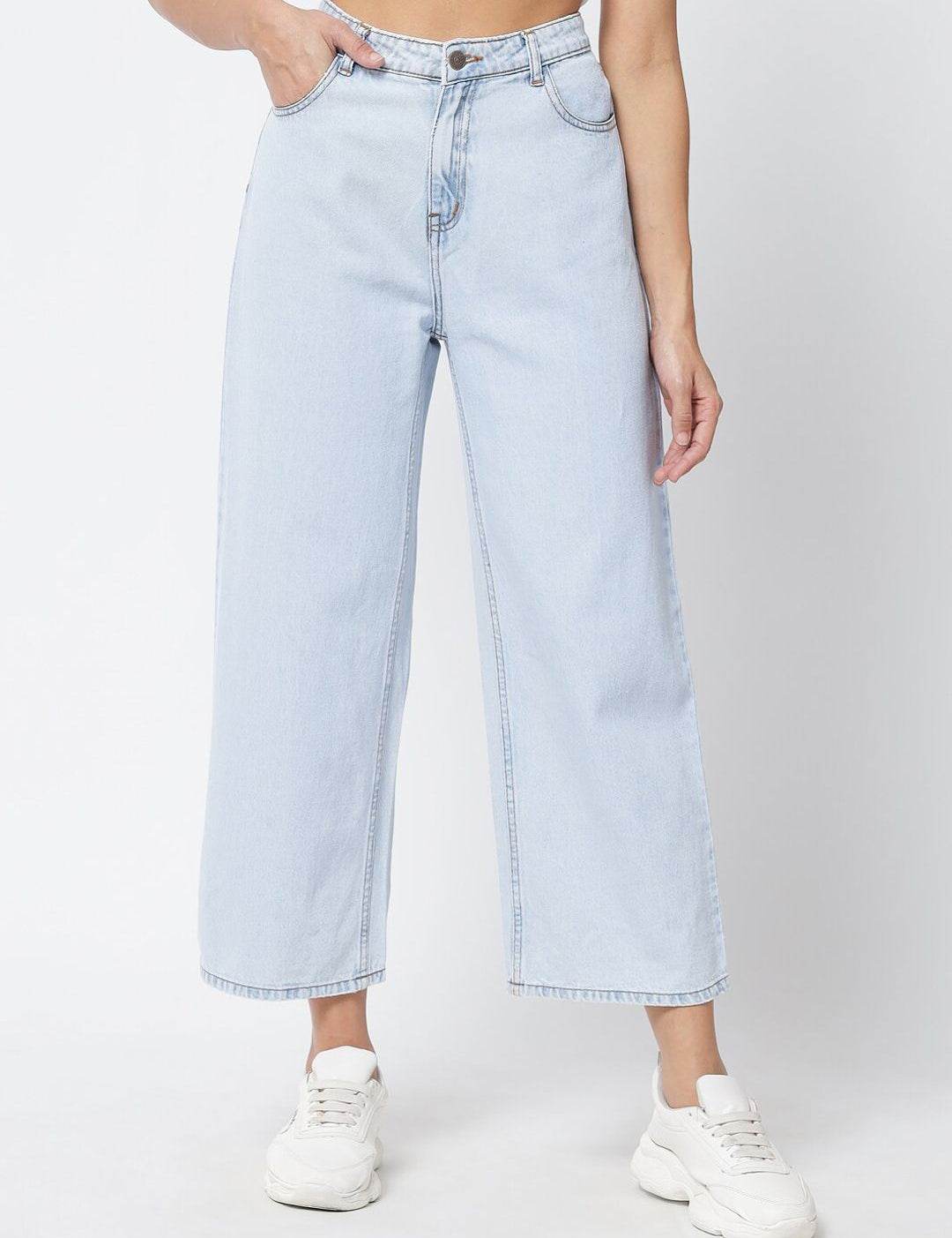 Kotty Women Blue Jean Straight Fit High-Rise Stretchable Cropped Jeans