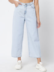 Kotty Women Blue Jean Straight Fit High-Rise Stretchable Cropped Jeans