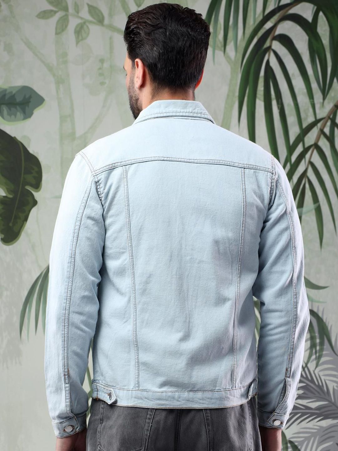 Kotty Men Solid Spread Collar Insulator Pure Cotton Denim Jacket