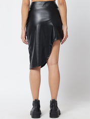 Kotty Women Black Solid Asymmetric Leather Skirt