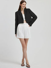 Kotty Black Crop Notched Lapel Collar Regular Fit Blazer