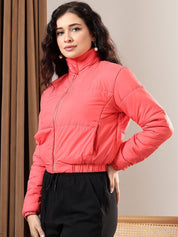 Kotty Women Mock Collar Solid Casual Puffer Insulator Jacket
