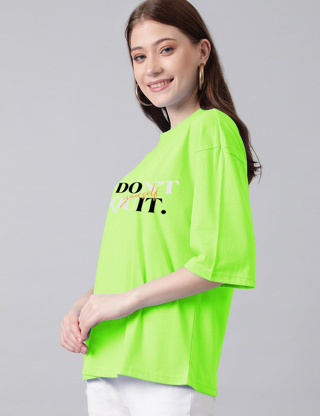 Kotty Typography Printed Drop-Shoulder Sleeves T-shirt