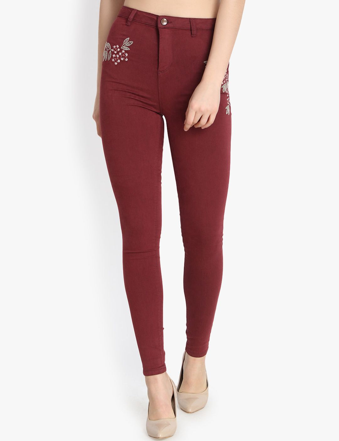 Kotty Women Maroon Skinny Fit High-Rise Clean Look Stretchable Jeans