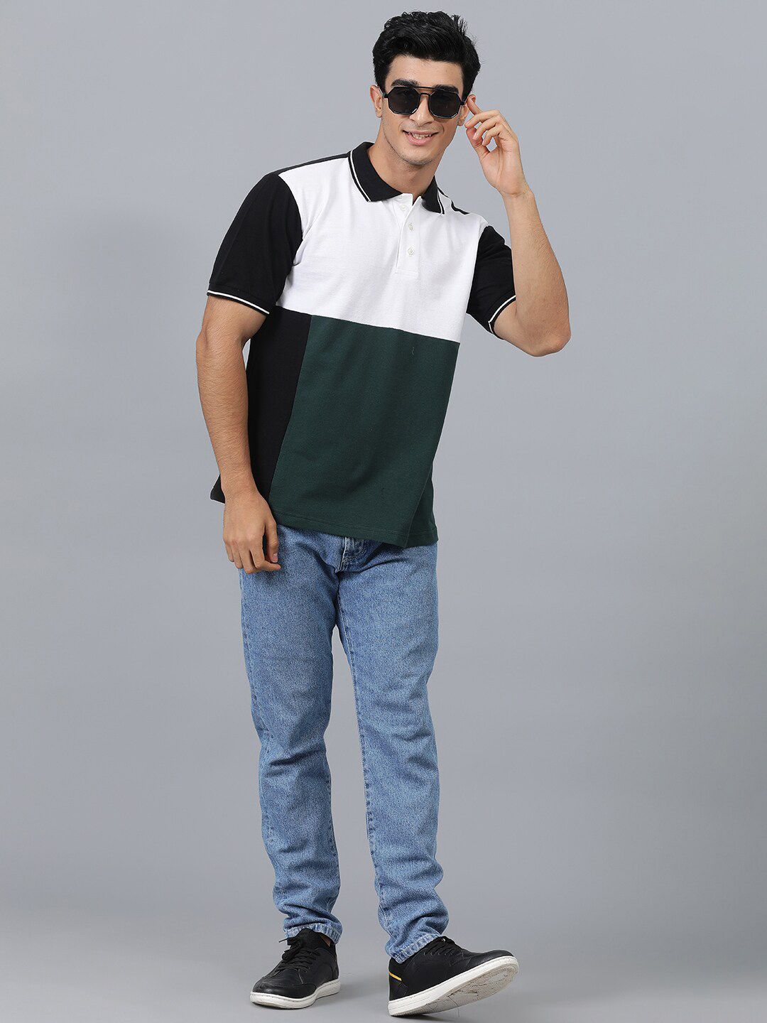 Kotty Colourblocked Polo Collar Cotton T-shirt
