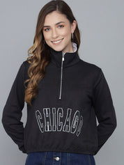 Kotty Women Black Printed Mock Collar Sweatshirt