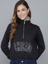 Kotty Women Black Printed Mock Collar Sweatshirt