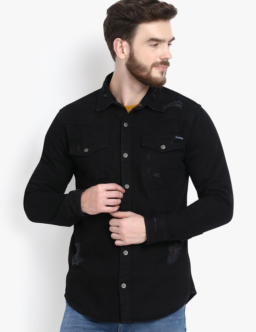 Kotty Men Black Regular Fit Solid Casual Shirt