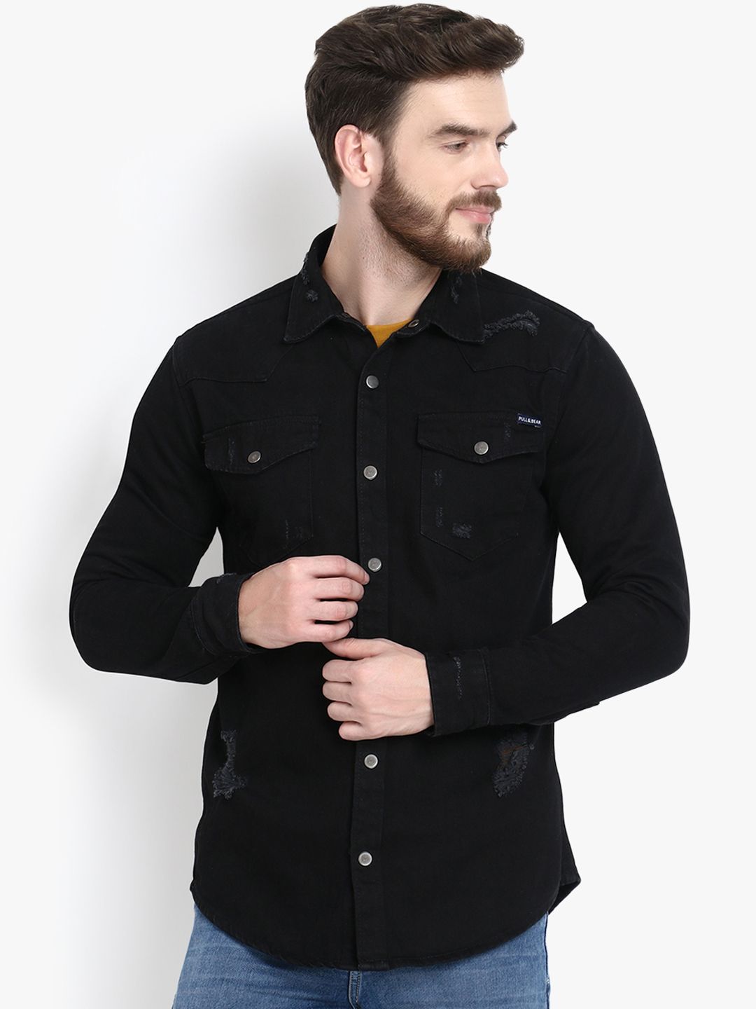 Kotty Men Black Regular Fit Solid Casual Shirt