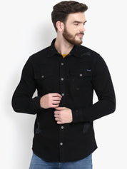 Kotty Men Black Regular Fit Solid Casual Shirt