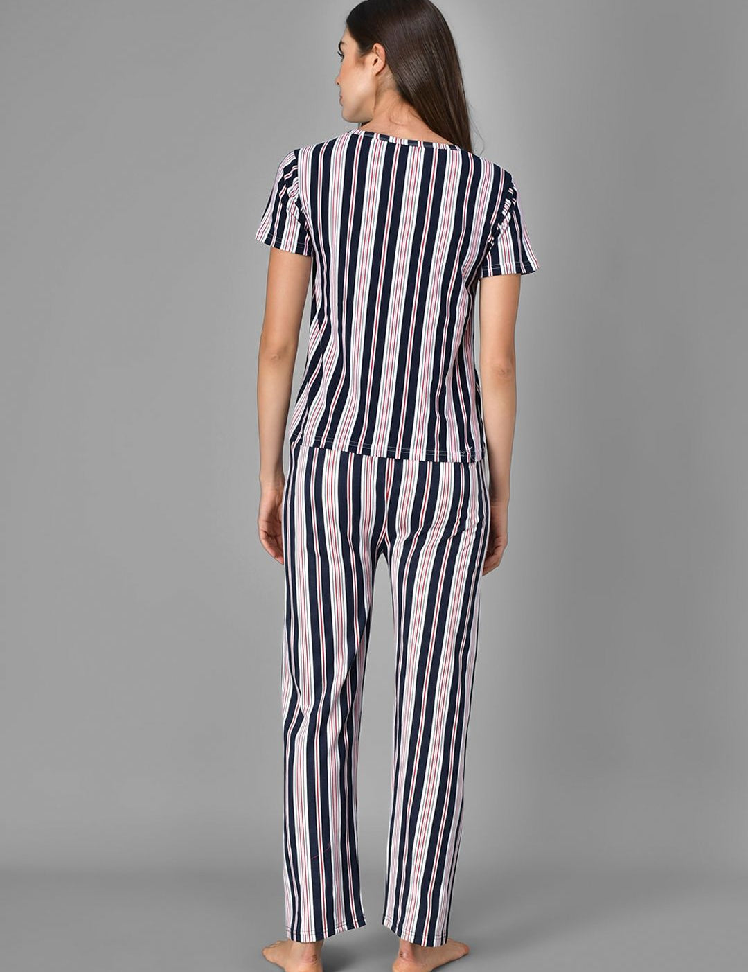 Kotty Women Blue & White Striped Night Suit