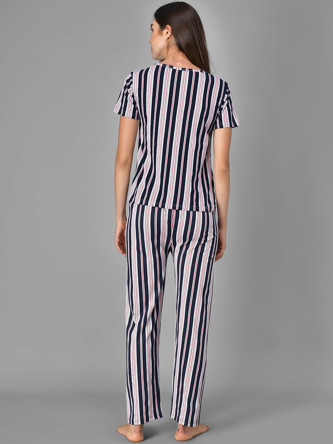 Kotty Women Blue & White Striped Night Suit