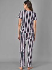 Kotty Women Blue & White Striped Night Suit