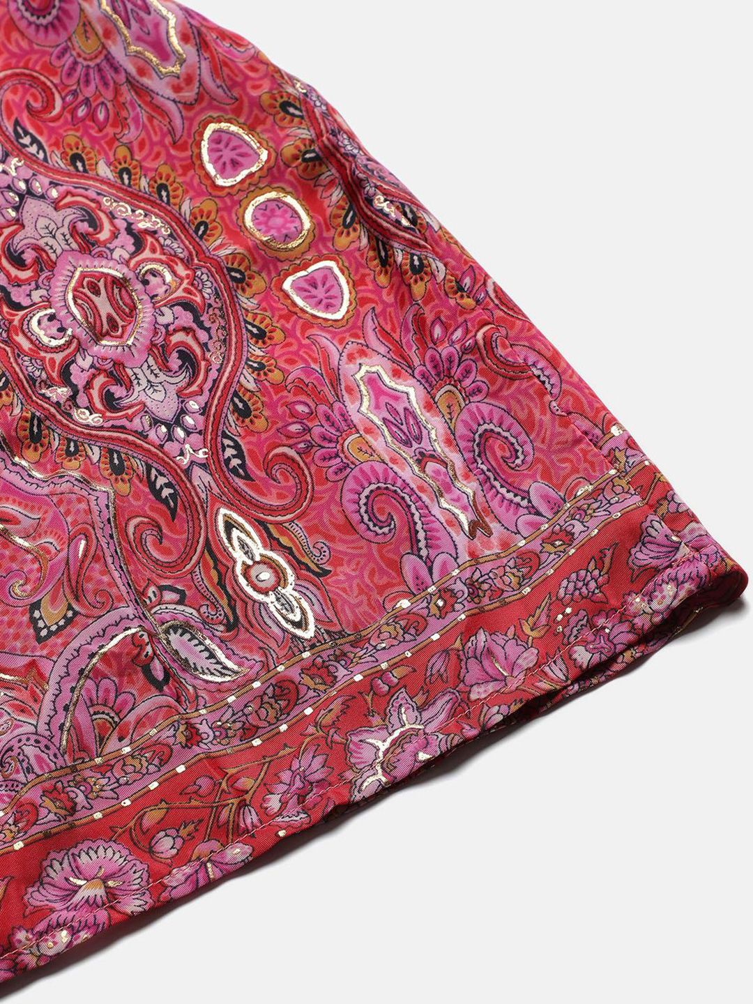 Kotty Orange And Pink Ethnic Printed V-Neck Blouson Dress