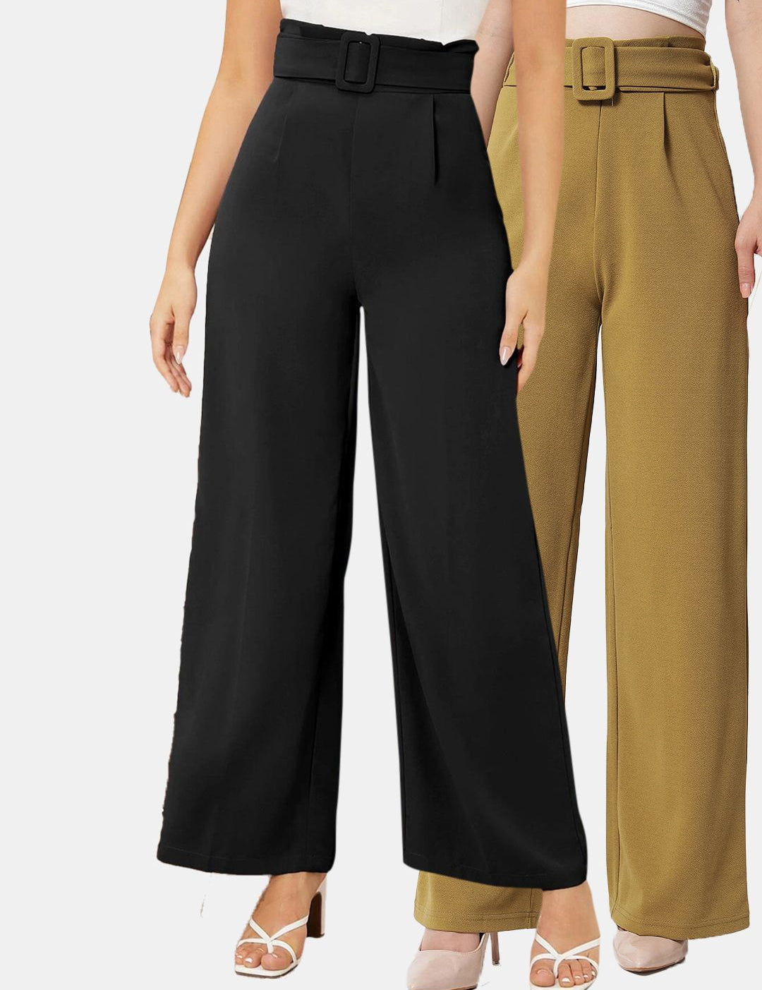 KOTTY BIZwear Pack Of 2 Women Relaxed Straight Fit High-Rise Pleated Trousers