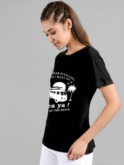 Kotty Women Black Printed Round Neck T-shirt