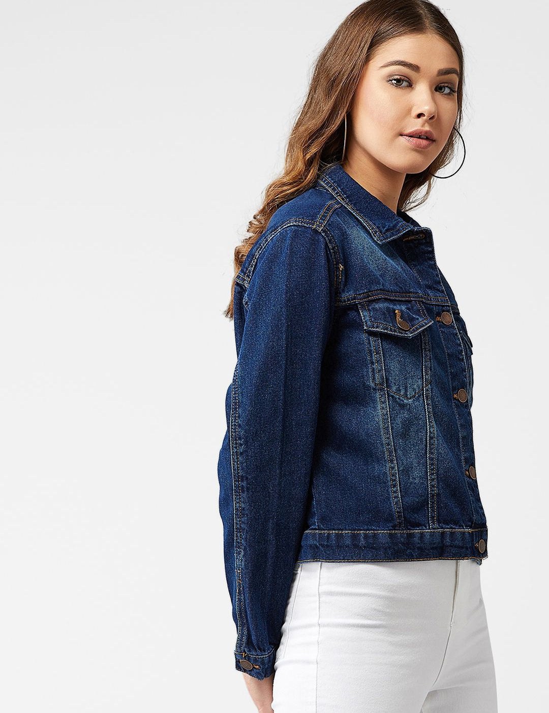 Kotty Women Navy Blue Solid Denim Jacket
