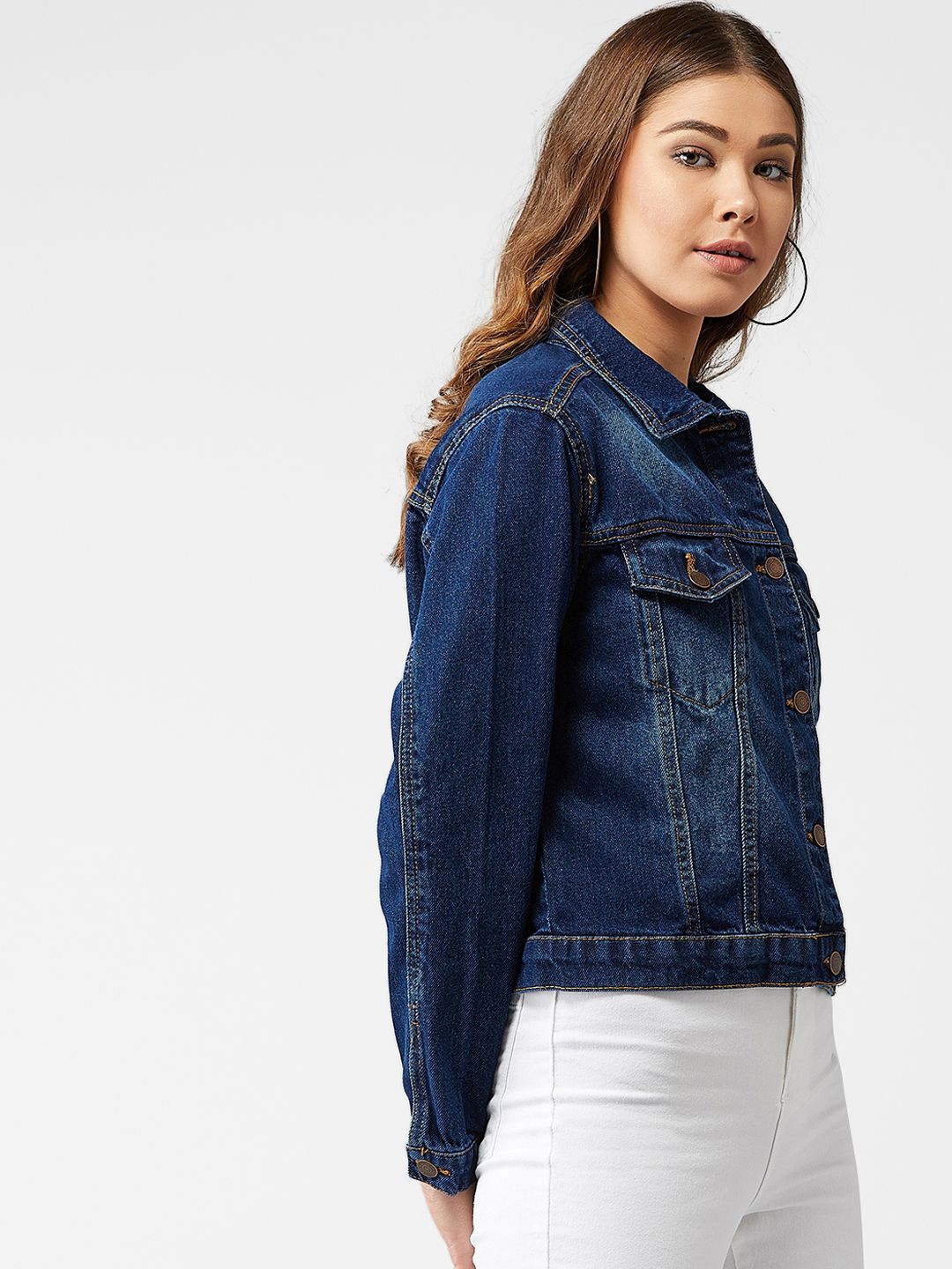 Kotty Women Navy Blue Solid Denim Jacket
