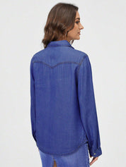 Kotty Blue Spread Collar Casual Shirt