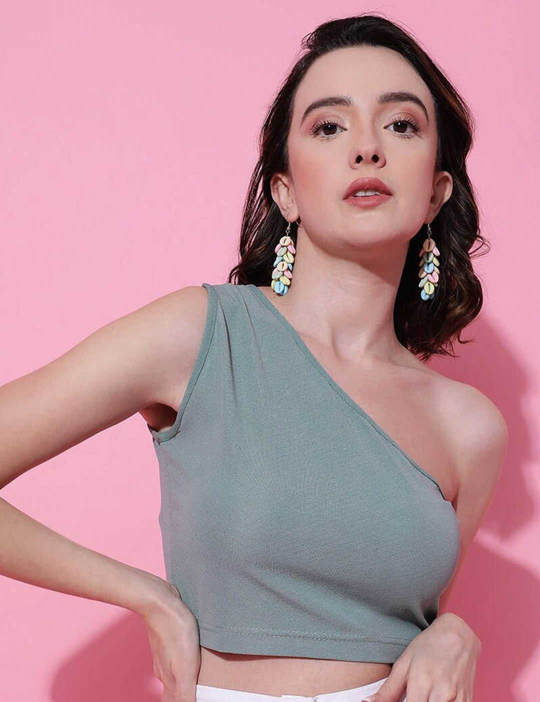 KOTTY Basics One Shoulder Fitted Crop Top