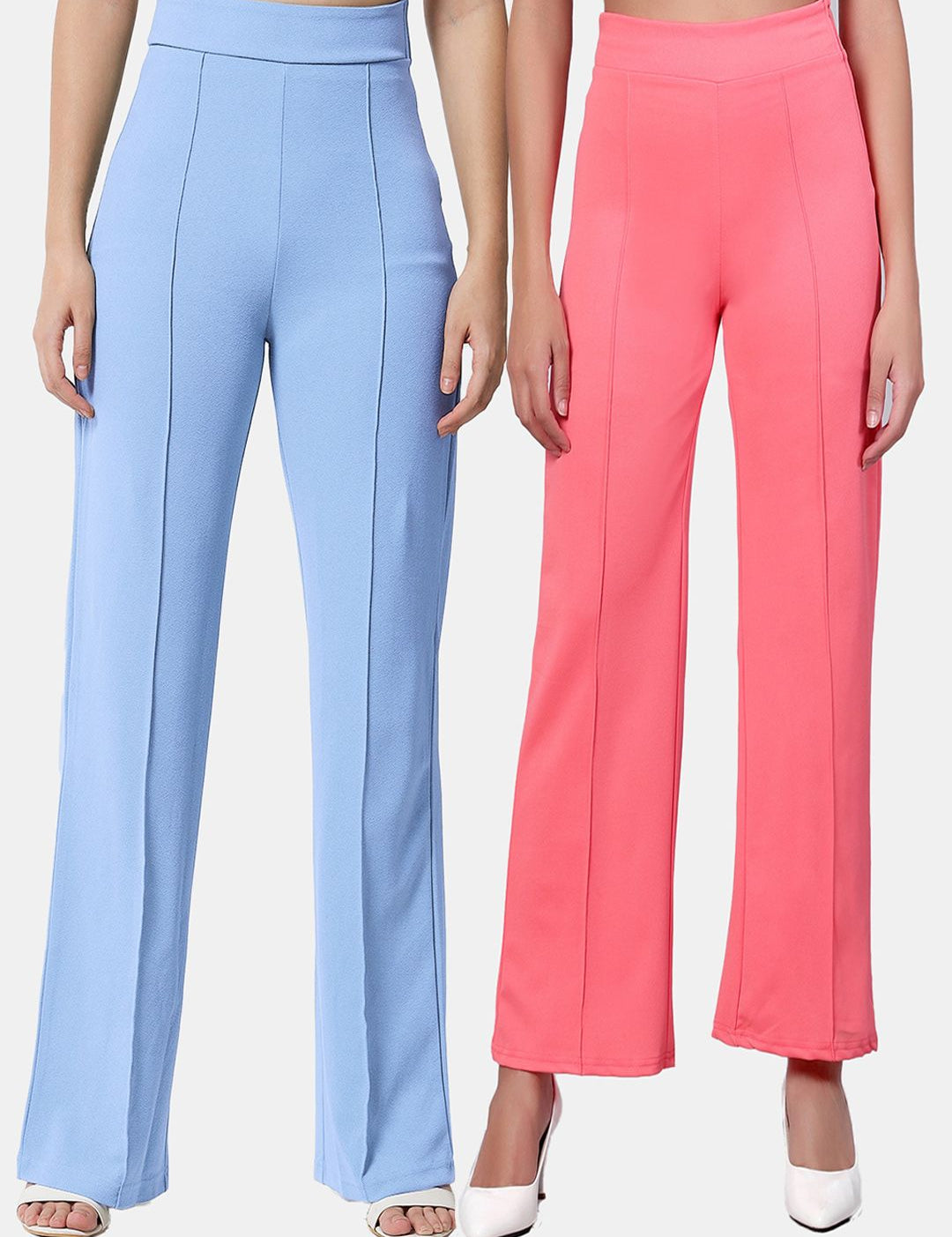 Kotty Women Pack Of 2 Straight Fit High-Rise Easy Wash Trousers