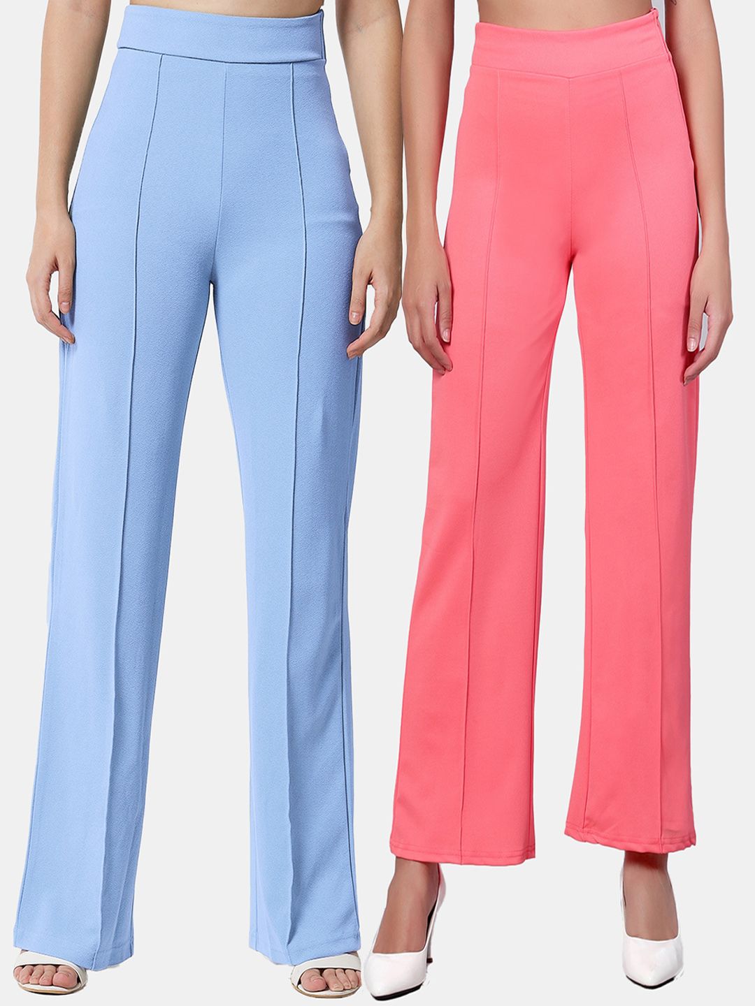 Kotty Women Pack Of 2 Straight Fit High-Rise Easy Wash Trousers