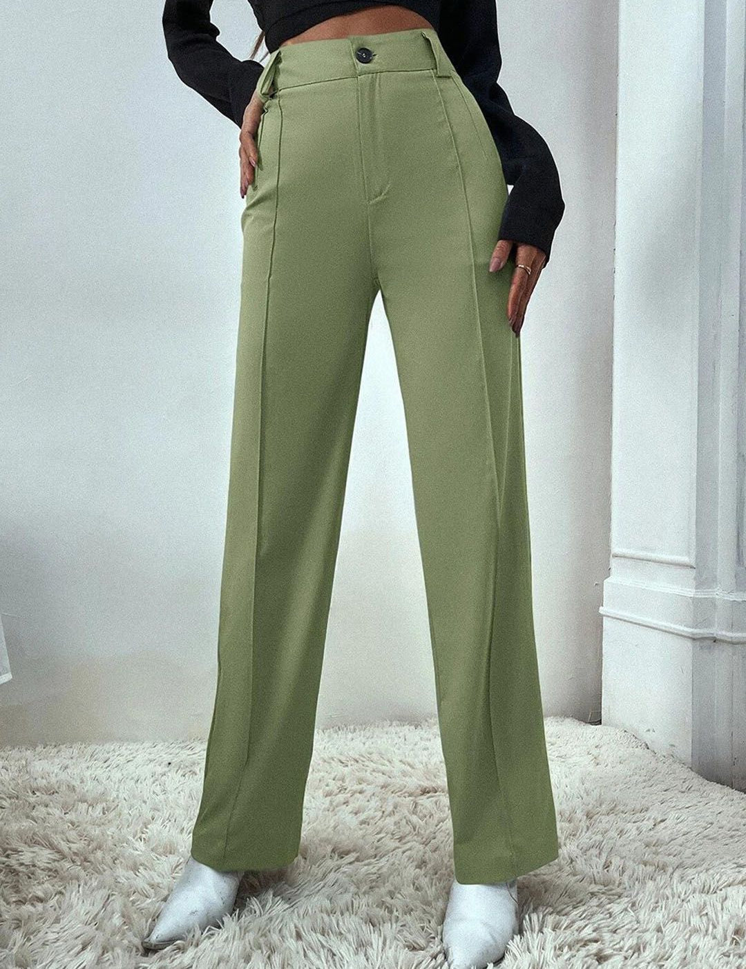 KOTTY BIZwear Women Relaxed Straight Fit High-Rise Easy Wash Trouser