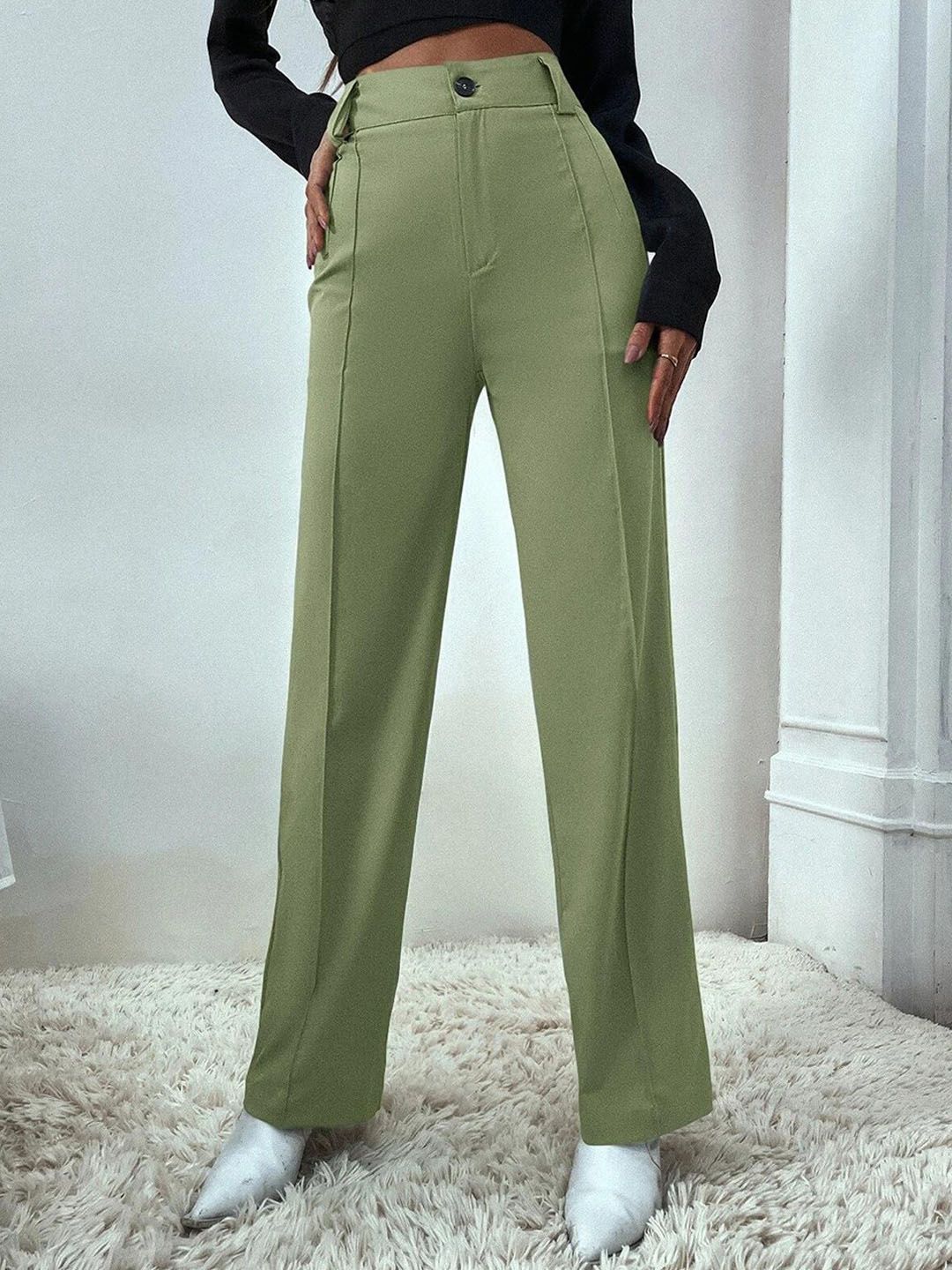 KOTTY BIZwear Women Relaxed Straight Fit High-Rise Easy Wash Trouser