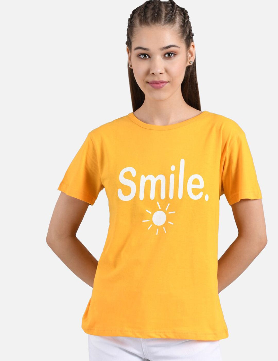 Kotty Women Yellow Printed Round Neck T-shirt