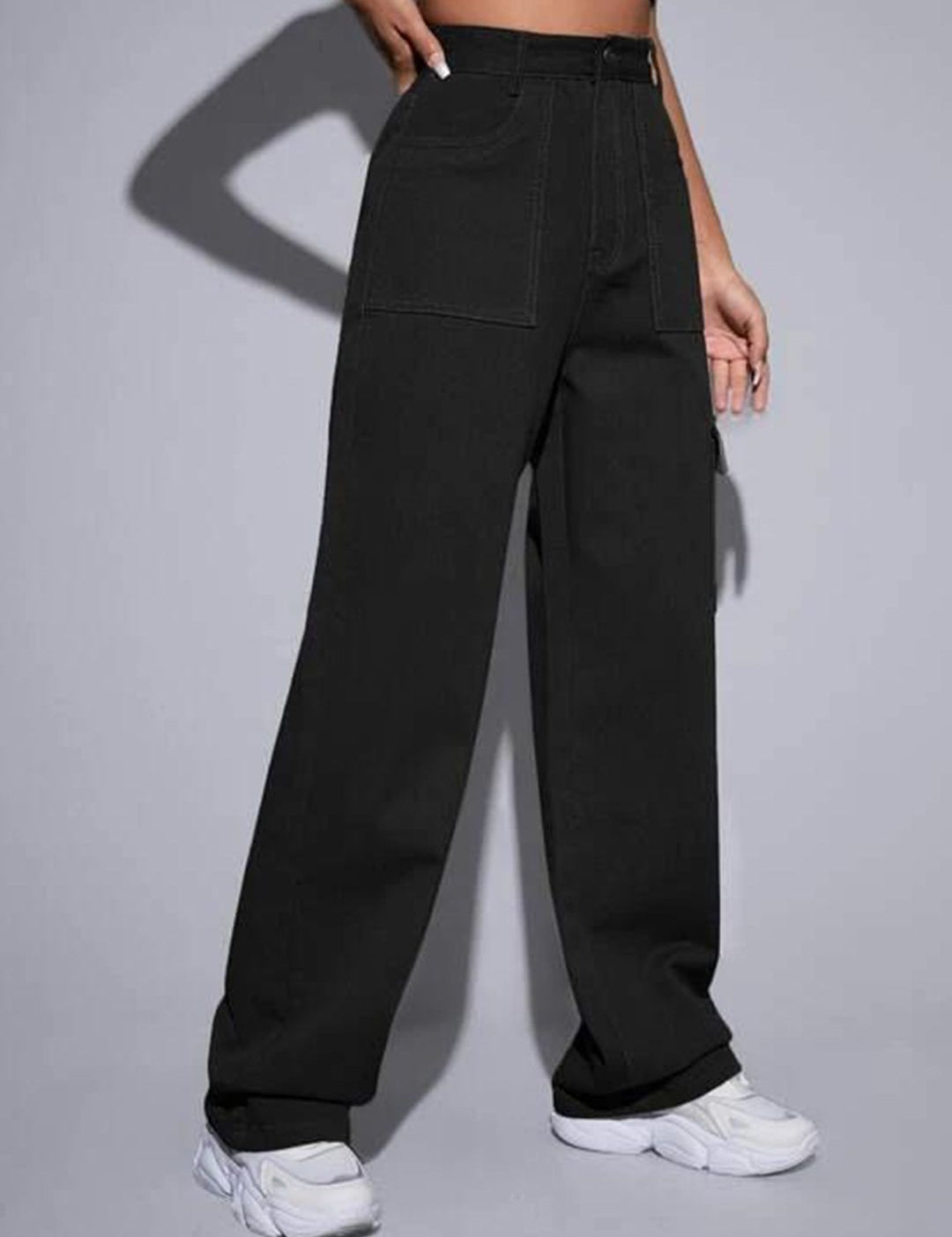 Kotty Women Black Jean Straight Fit Stretchable Cargo Jeans