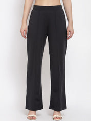 Kotty Women Black Flared High-Rise Pleated Parallel Trousers