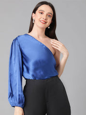 Kotty One Shoulder Puff Sleeve Satin Top