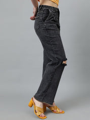 Kotty Women Jean Straight Fit Mildly Distressed Light Fade Stretchable Jeans