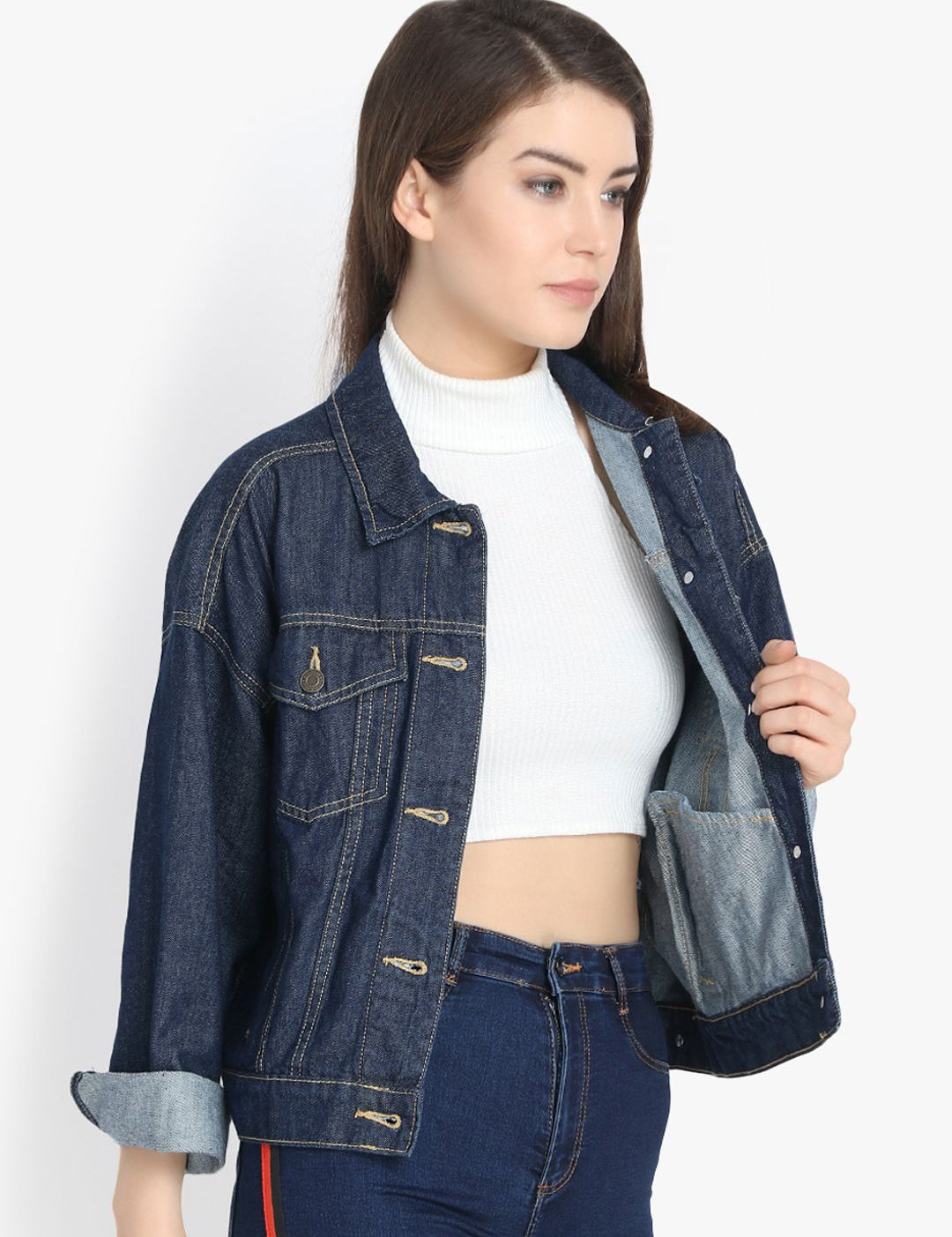 Kotty Women Blue Solid Denim Jacket