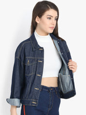 Kotty Women Blue Solid Denim Jacket