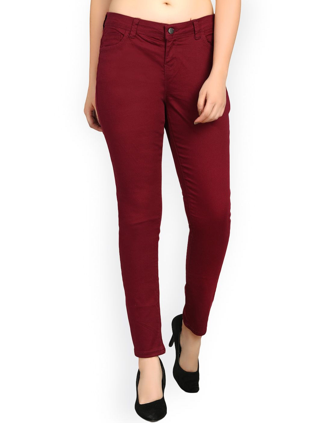 Kotty Women Maroon Skinny Fit High-Rise Clean Look Jeans