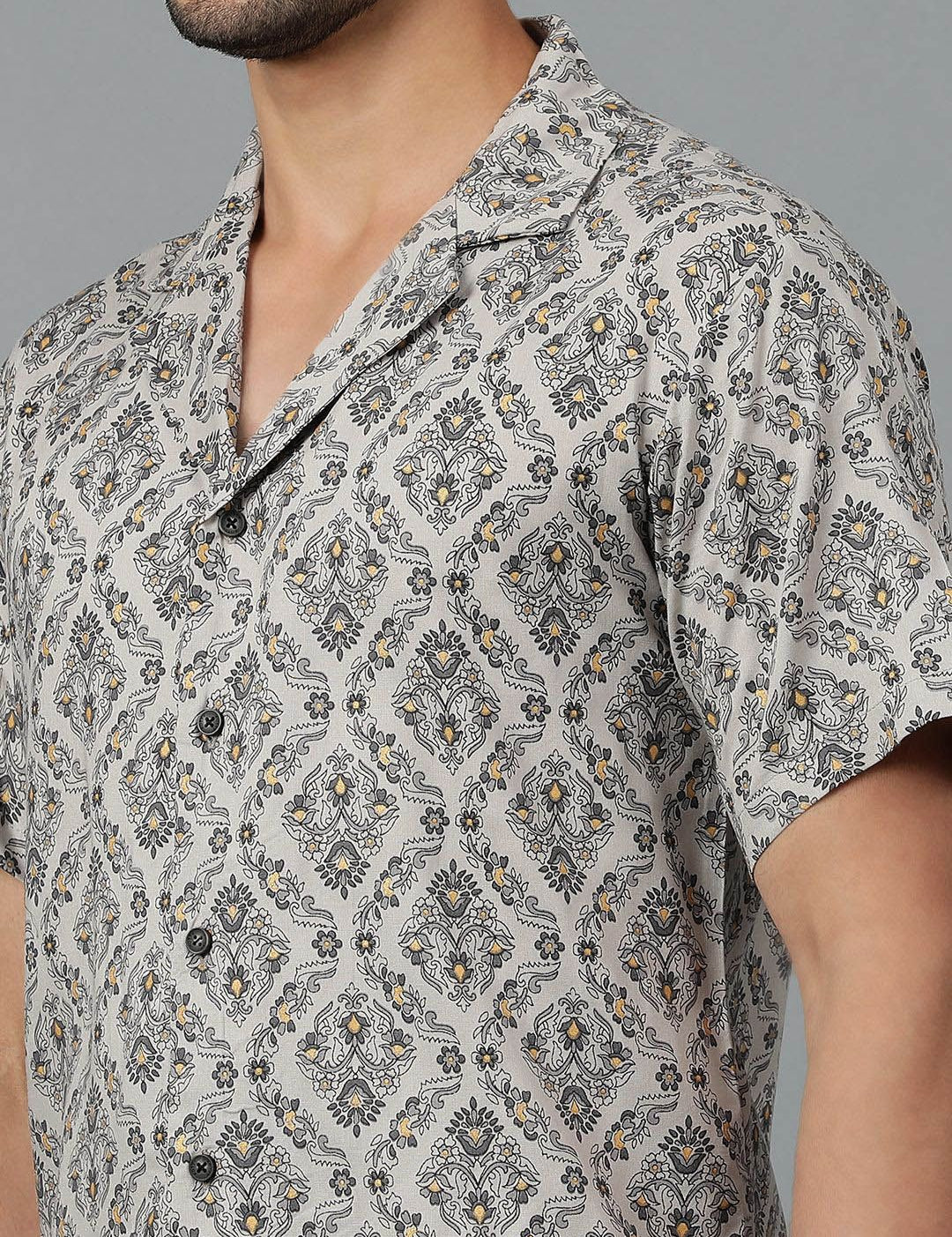 Kotty Men Cuban Collar Floral Printed Casual Shirt